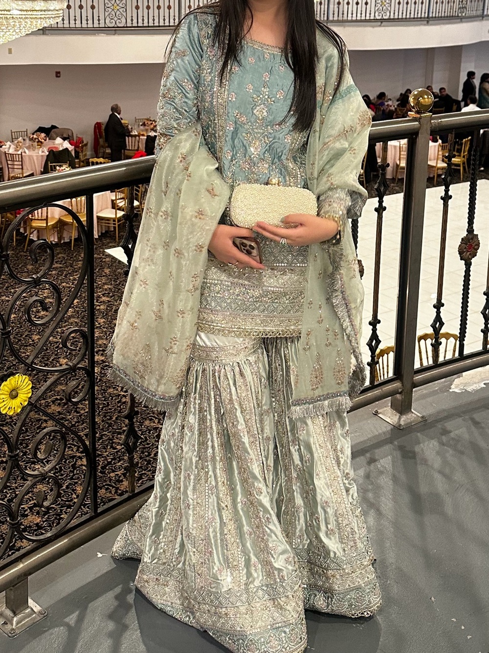 Salwar Kameez Mint Blue Embroidered Sharara Set - Salwar Kameez